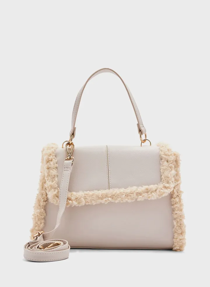 Shearling Detail Satchel Bag