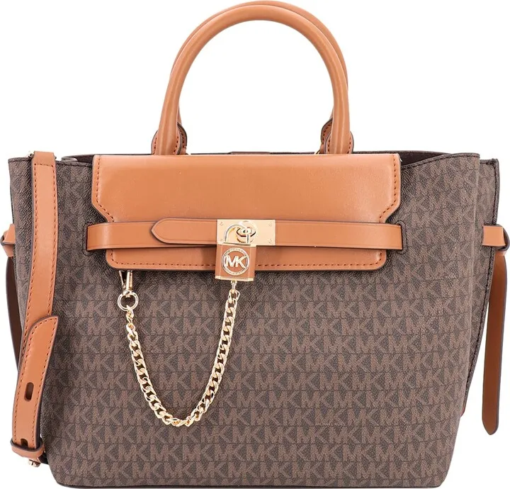 Coated canvas handbag with all-over MK logo print