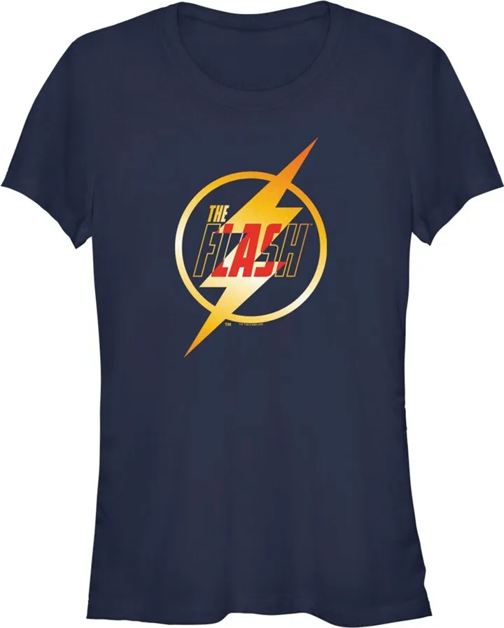 Junior's The Flash Gold Lightning Emblem T-Shirt - Navy Blue - Medium