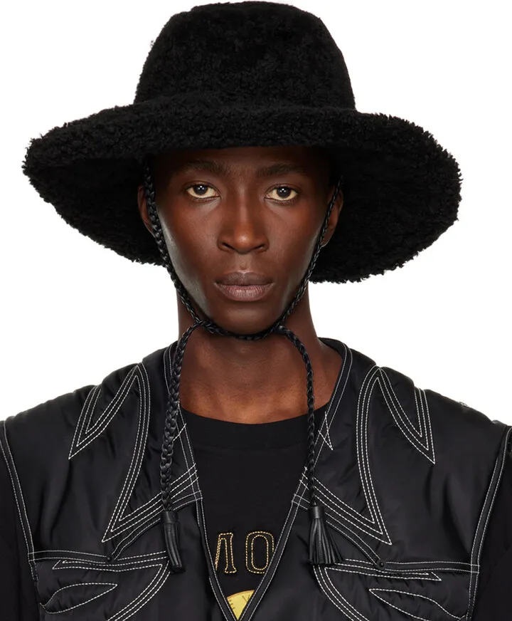Bally Black Shearling Cowboy Hat