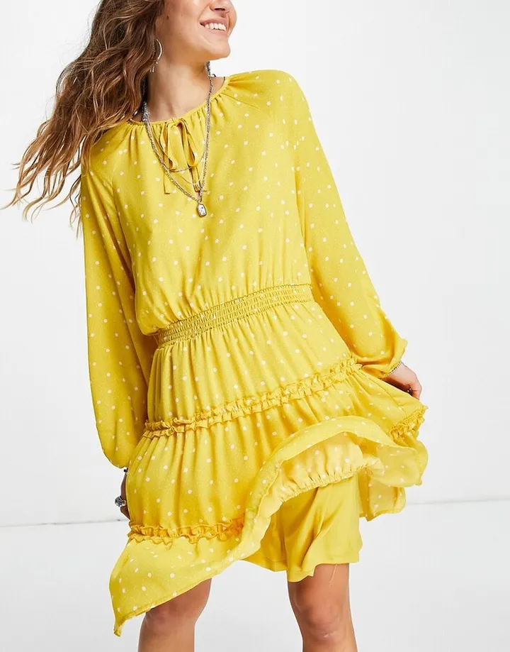 Vila tiered mini dress in mustard