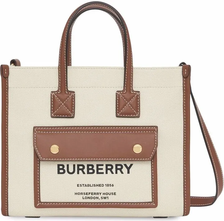 BURBERRY- Pocket Mini Cotton And Leather Shopping Bag
