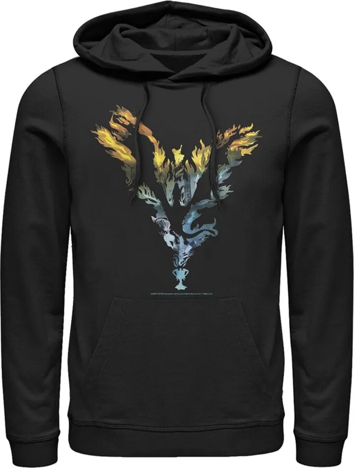 Men's Harry Potter Dragon Flame Silhouette Pull Over Hoodie - Black - Small