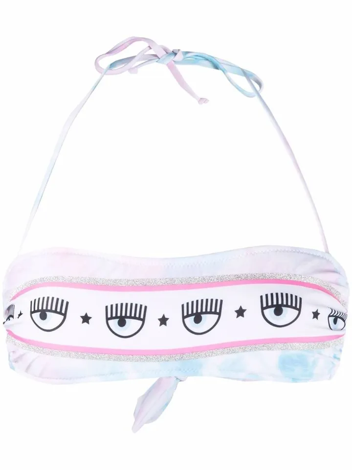 Logo-Print Bandeau Bikini Top
