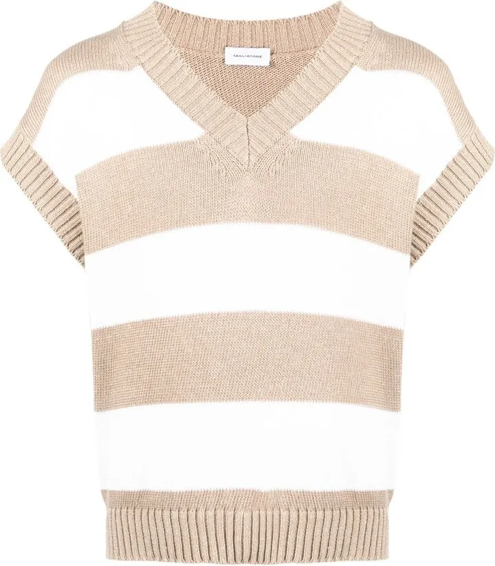 striped V-neck vest