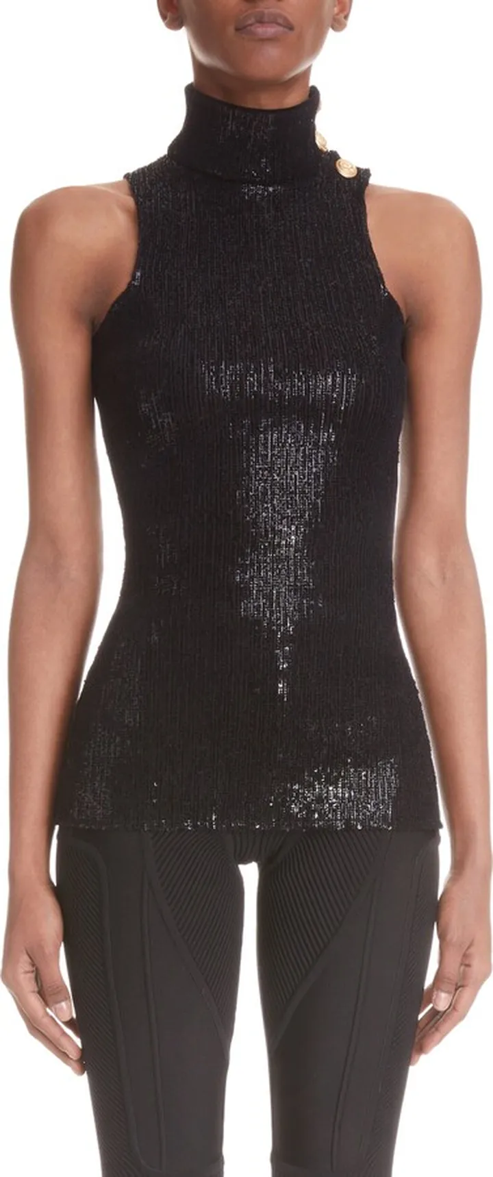 Sleeveless Turtleneck Sequin Top