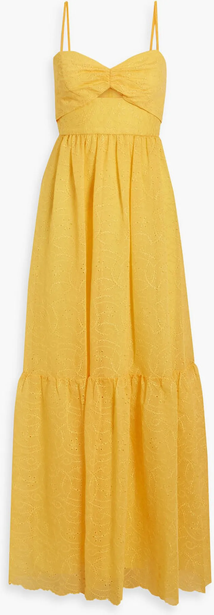 Gathered cutout broderie anglaise maxi dress