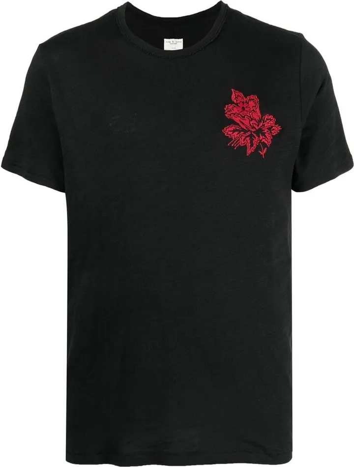embroidered-flower detail T-shirt