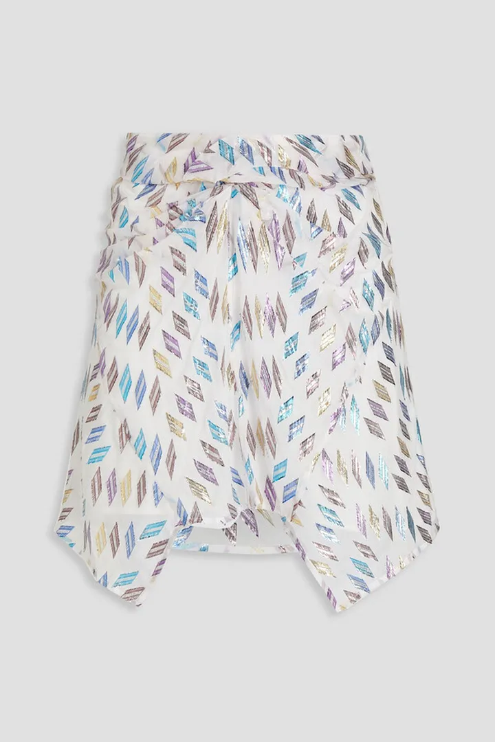 Noemia asymmetric metallic fil coupé silk-blend mini skirt