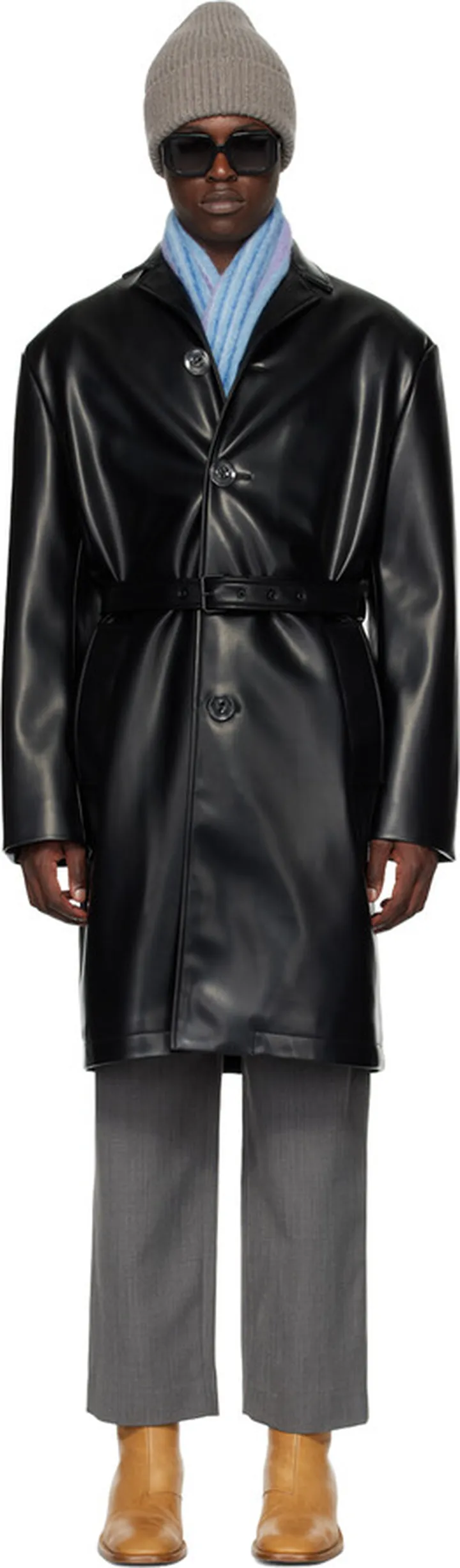 Acne Studios Black Belted Faux-Leather Coat