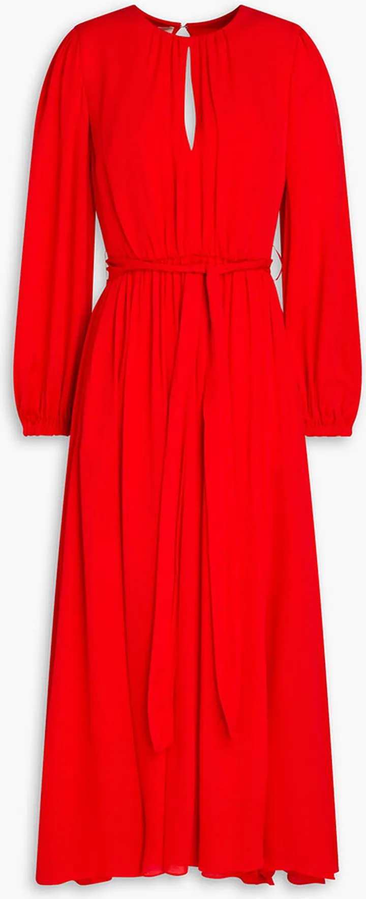 Gathered silk crepe de chine midi dress