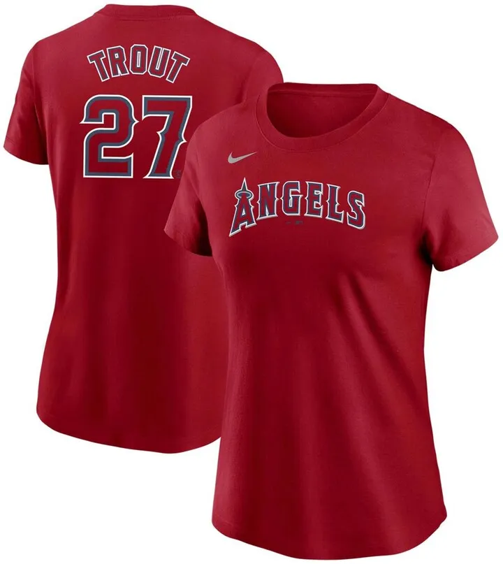 Women's Mike Trout Red Los Angeles Angels Name Number T-shirt
