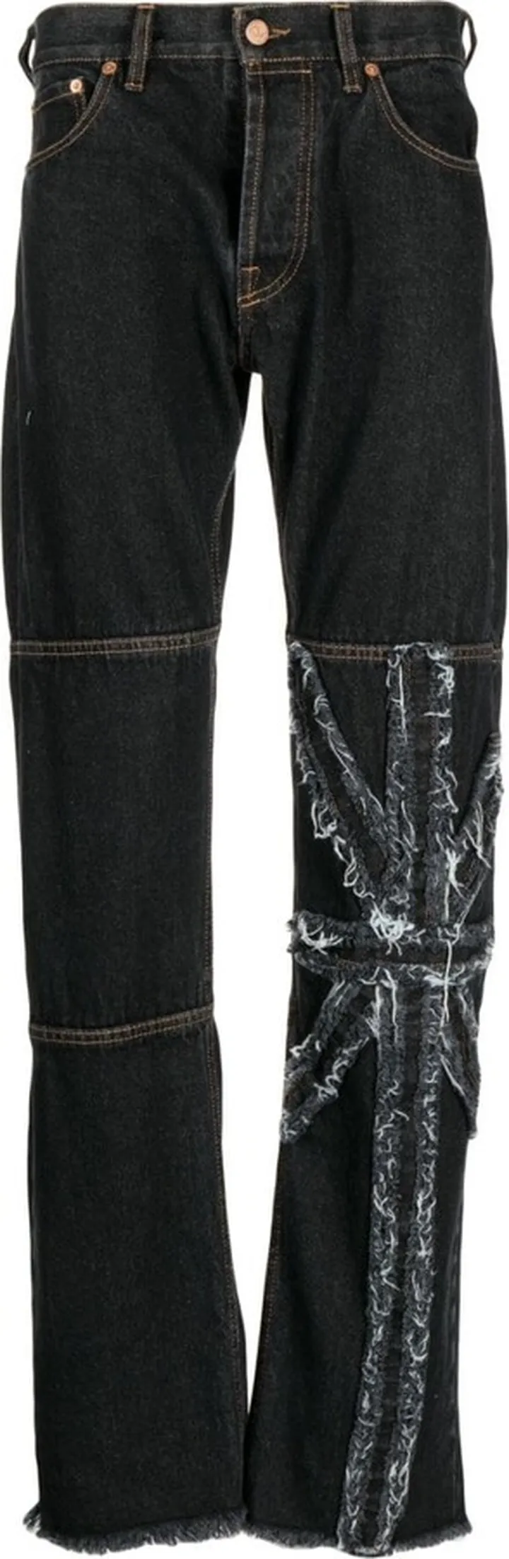 Distressed-Effect Patchwork Jeans