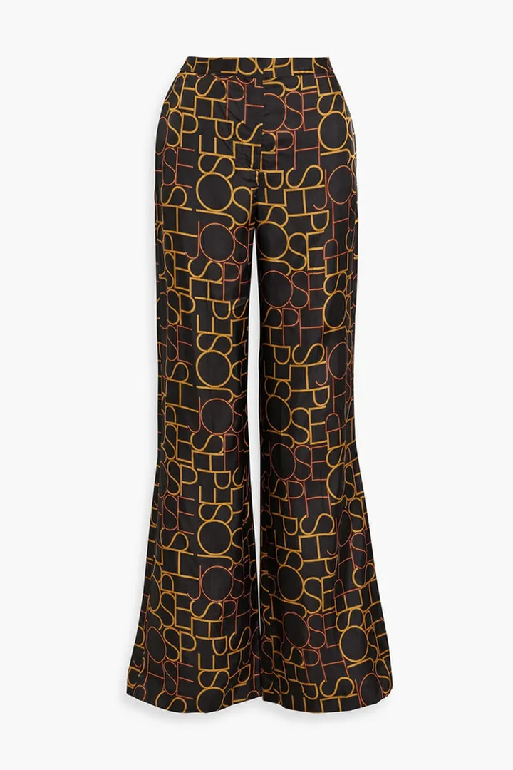 Logo-print satin wide-leg pants