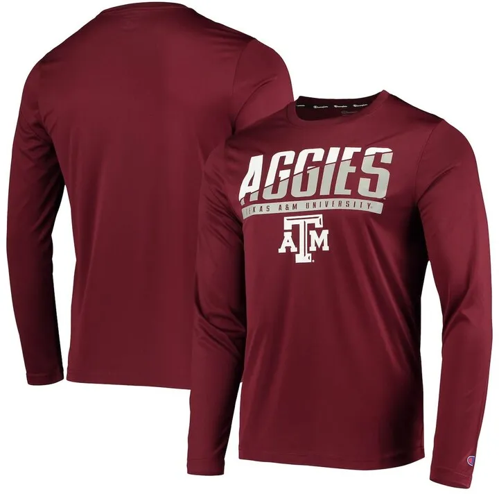 Men's Champion Maroon Texas A & M Aggies Wordmark Slash Long Sleeve T-shirt