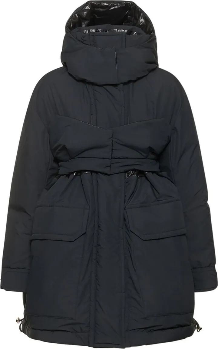 Hooded nylon corset puffer jacket