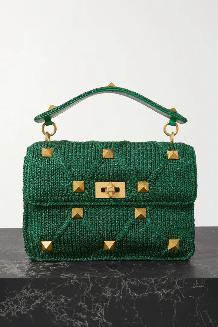 Valentino Garavani - Valentino Garavani Roman Stud Cotton Shoulder Bag - Green