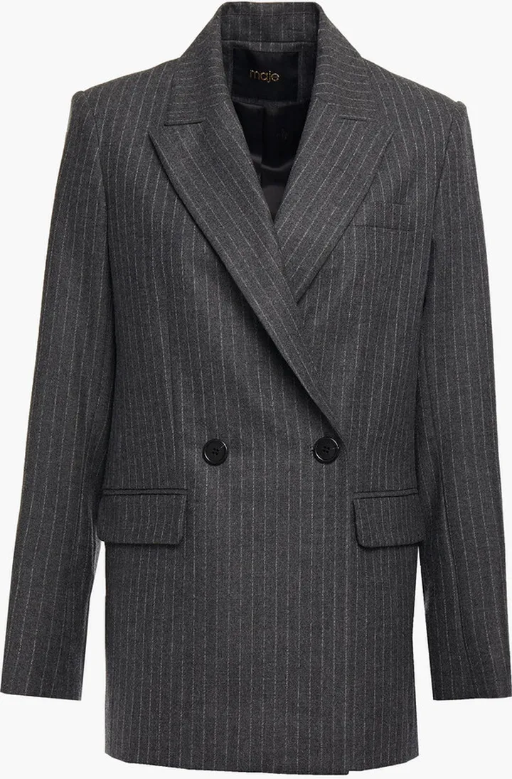 Double-breasted pinstriped wool and cashmere-blend blazer