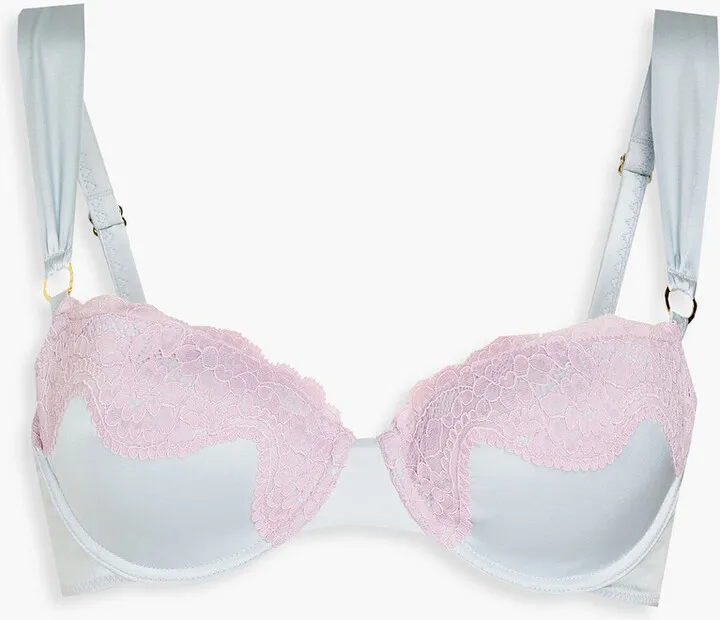 Lace-trimmed stretch-silk satin underwired balconette bra