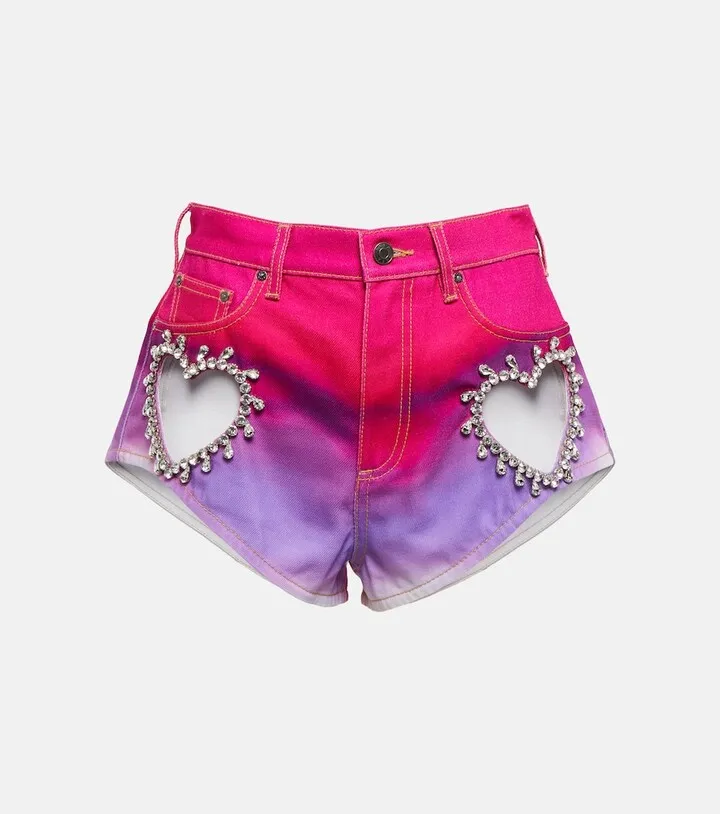 Embellished ombre denim shorts