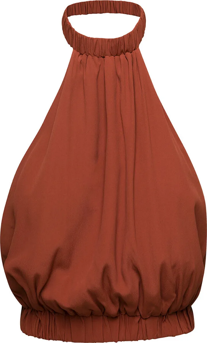 Brown Halterneck Top With Elastic Band In Silk Blend Woman