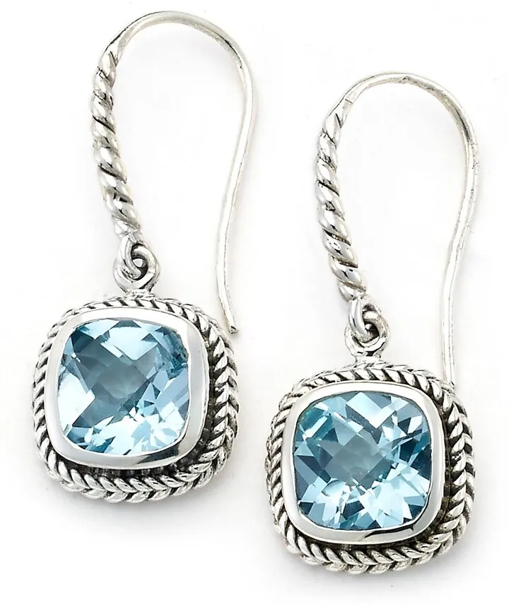 Sterling Silver Rope Etched Blue Topaz Drop Earrings