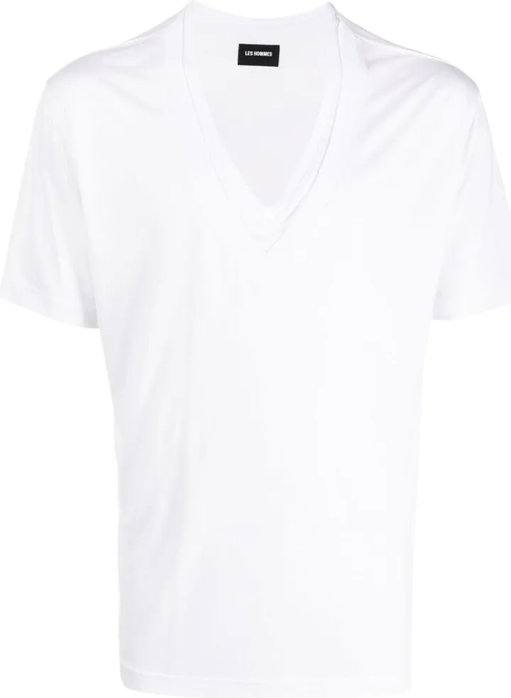 logo-patch V-neck cotton T-shirt