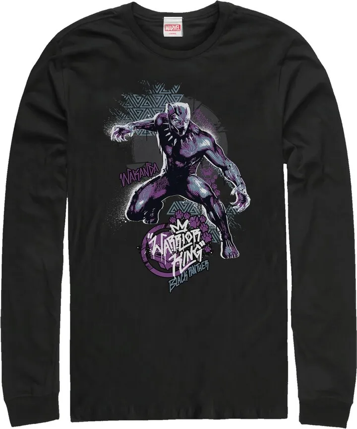Men's Marvel Black Panther 2018 Paw Prints Long Sleeve Shirt - Black - Medium