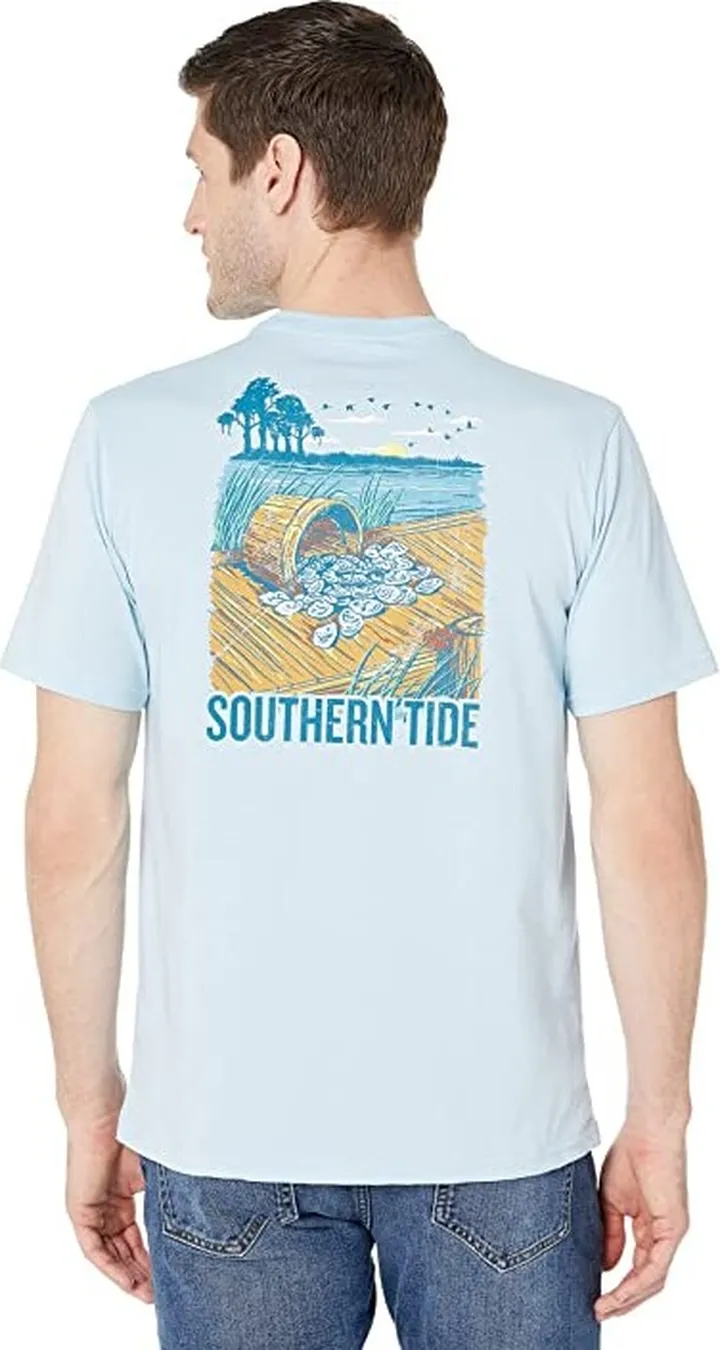 Southern Tide Oysters On The Dock Short Sleeve Tee (Dream Blue) Men's T Shirt
