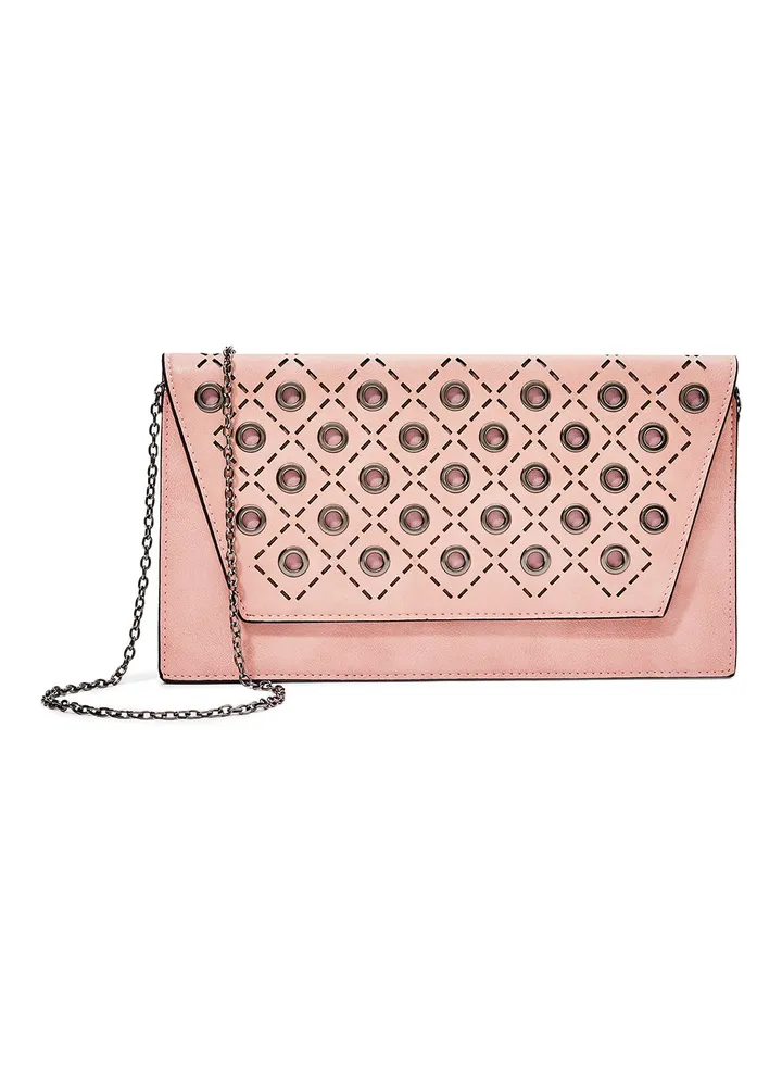 Eyelet Detail Clutch Pink