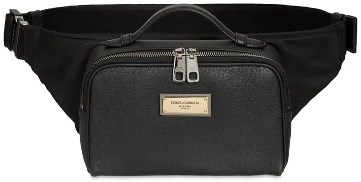 Logo plaque tech & leather belt bag