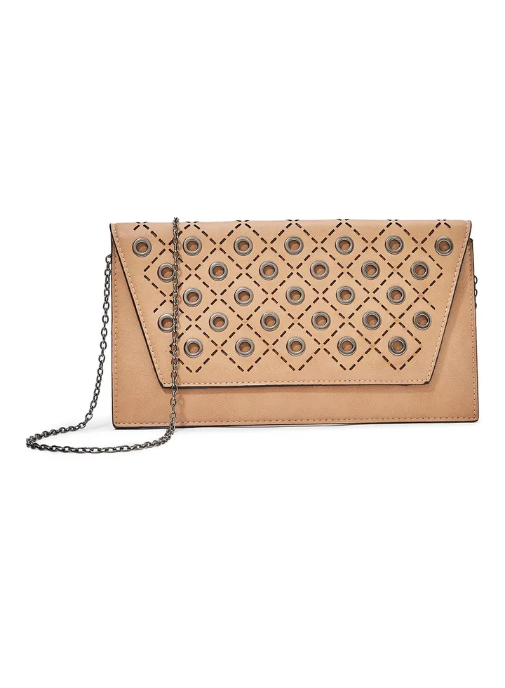 Eyelet Detail Clutch Beige