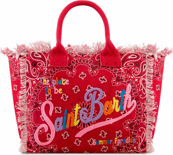 Vanity Canvas Shoulder Bag With Red Bandanna Print