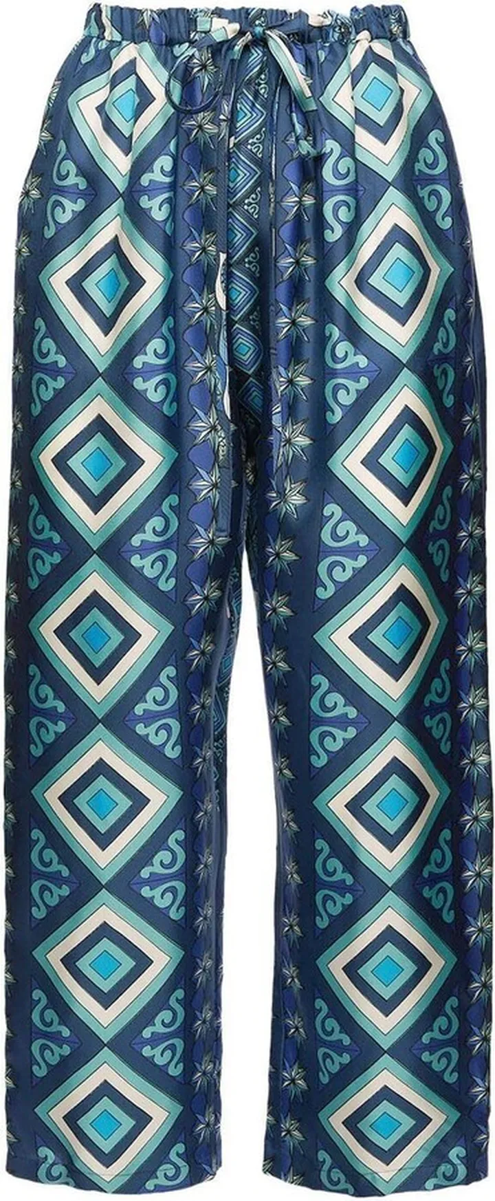 Geometric-Pattern Cropped Silk Trousers