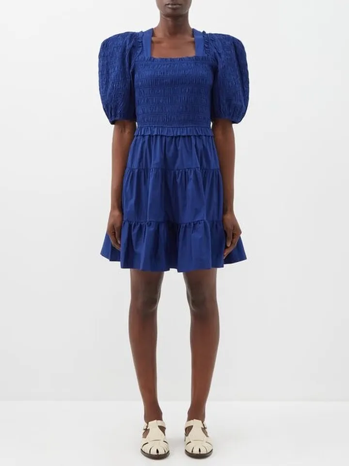 Sloane Puff-sleeve Smocked-cotton Mini Dress