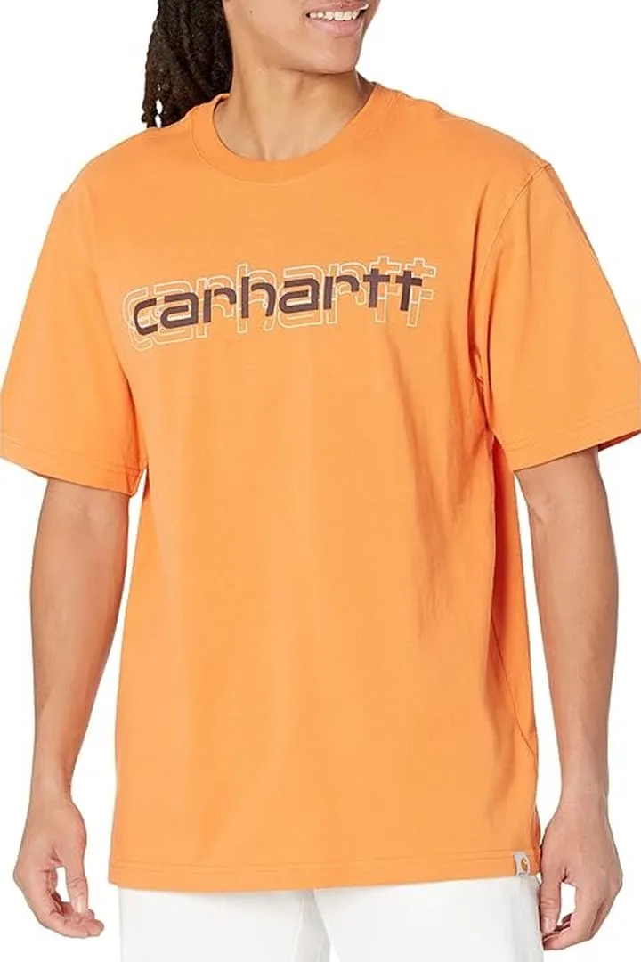Carhartt Loose Fit Heavyweight Short Sleeve Logo Graphic T-Shirt (Amberglow) Men's Clothing