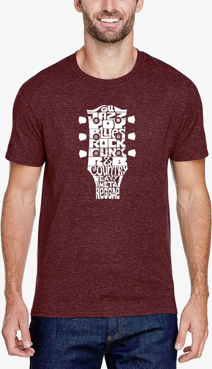 Men's Premium Blend Word Art Guitar Head Music Genres T-shirt