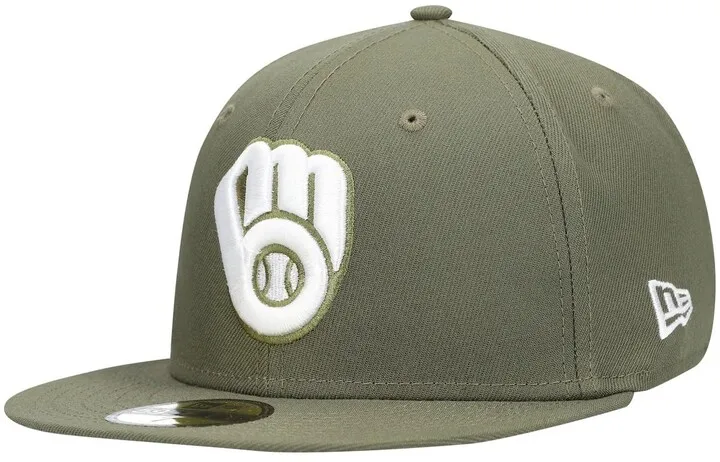 Men's Olive Milwaukee Brewers Logo White 59Fifty Fitted Hat