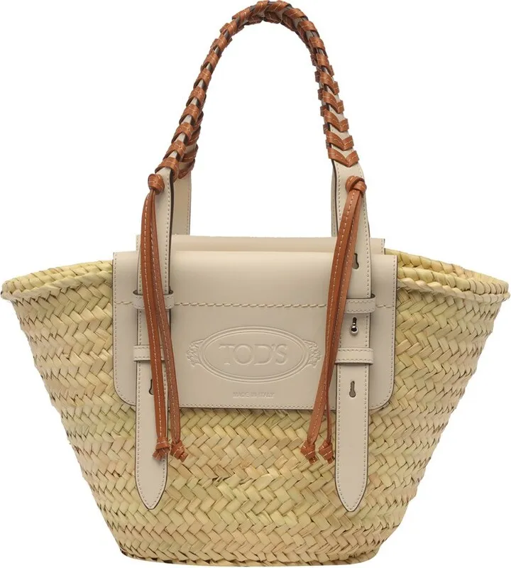 Tod's Logo Embossed Buckle-Detailed Woven Tote Bag