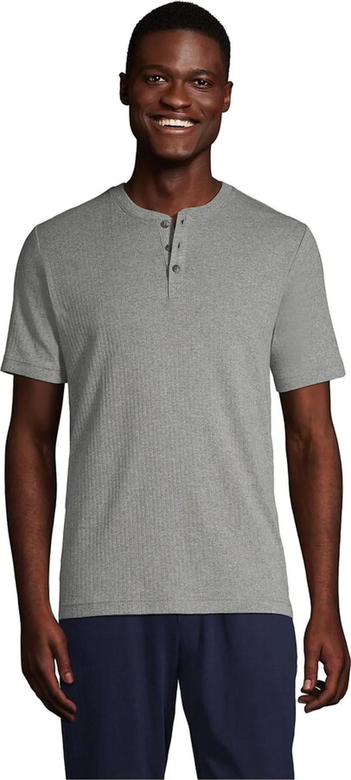 Lands' End Men's Knit Rib Short Sleeve Henley Pajama Shirt