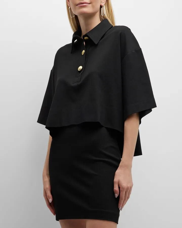 Short-Sleeve Boxy Crop Polo Shirt