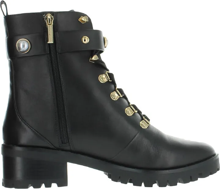 Perry Womens Leather Embellished Combat & Lace-up Boots