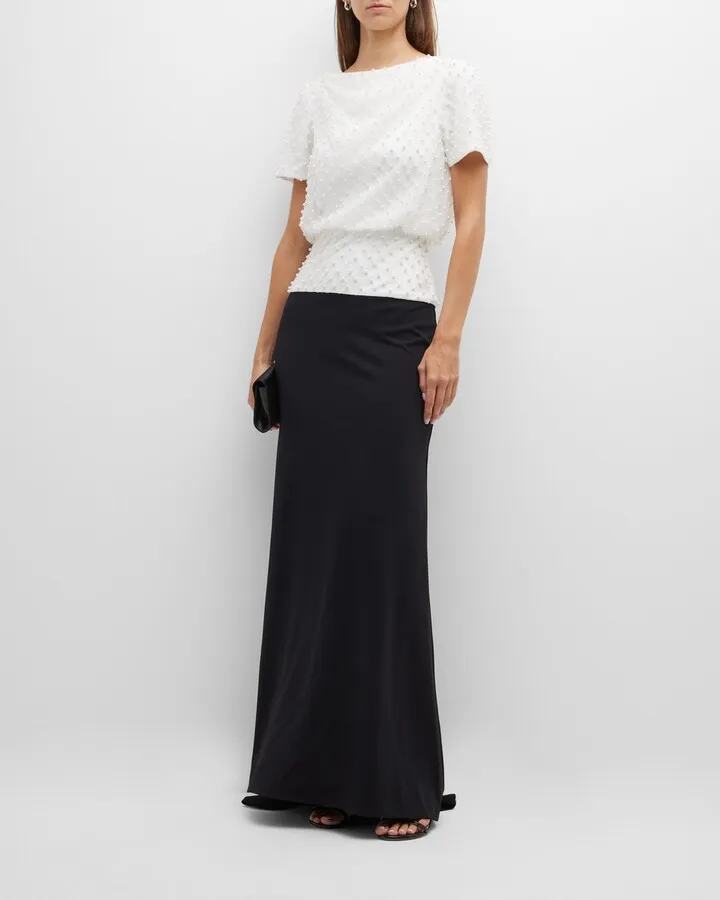 Pearl Detailed Crepe Gown
