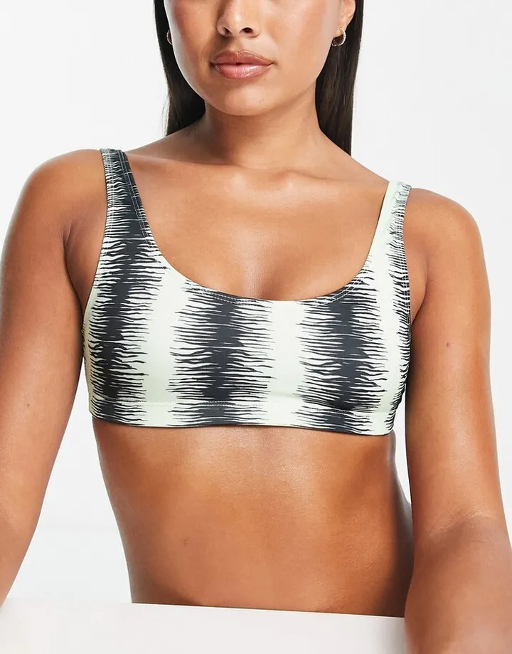 Monki scoop neck crop bikini top in mint tiger print