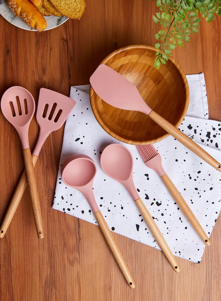 Pink Wooden Utensil Set