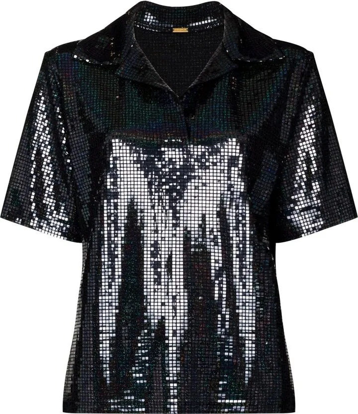 Sequin-Embellished Short-Sleeve Polo Shirt