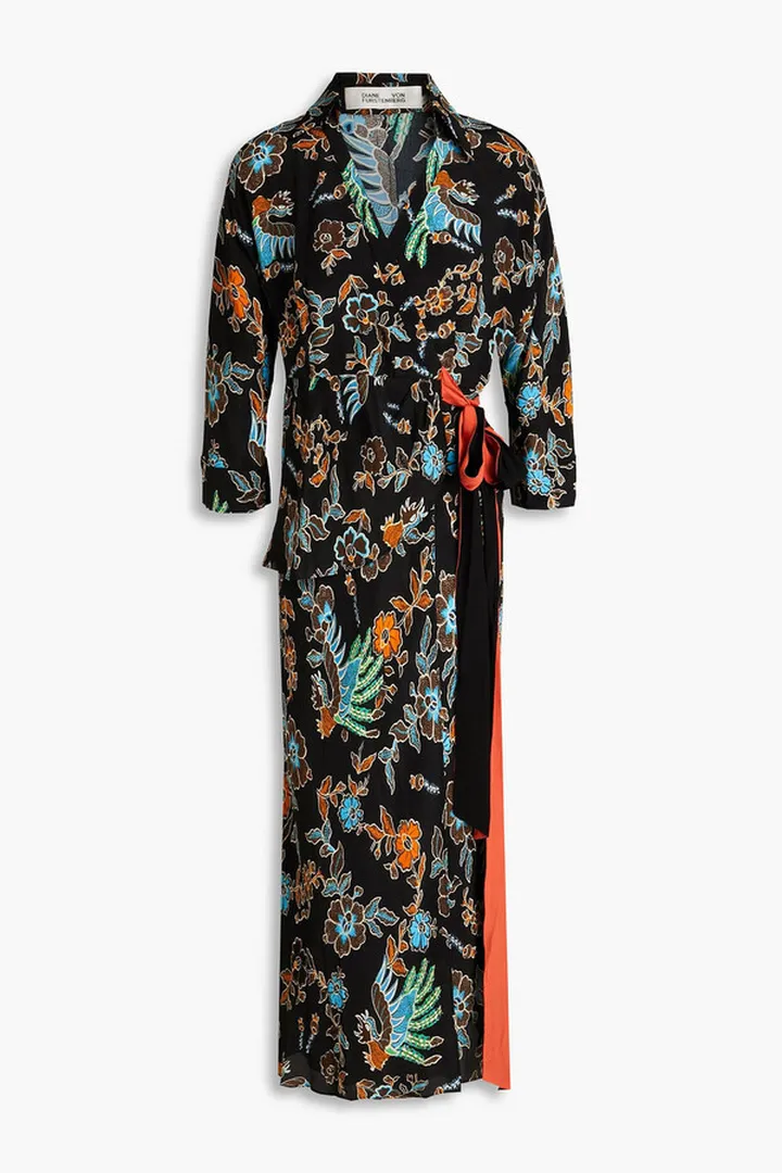 Madalena peplum crepe de chine midi wrap dress