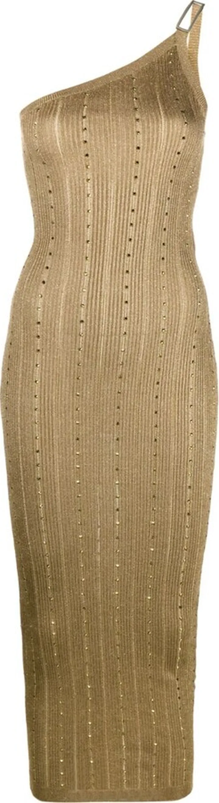 Crystal-Embellished Ribbed-Knit Midi Dress