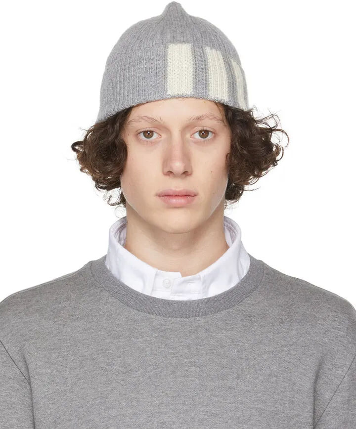 Thom Browne Gray Cashmere 4-Bar Beanie