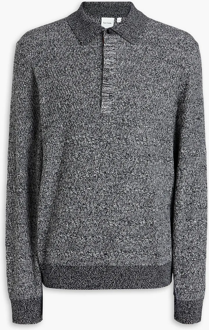 Ribbed merino wool polo sweater